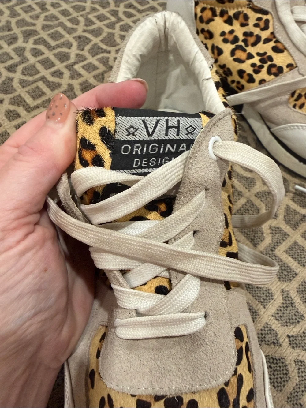 Vintage Havana Leopard-Print Suede Accent Sneakers in Beige & Black